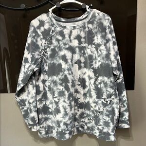 Gray and White Tie-Dye Sweatshirt with Lace-Up Detail